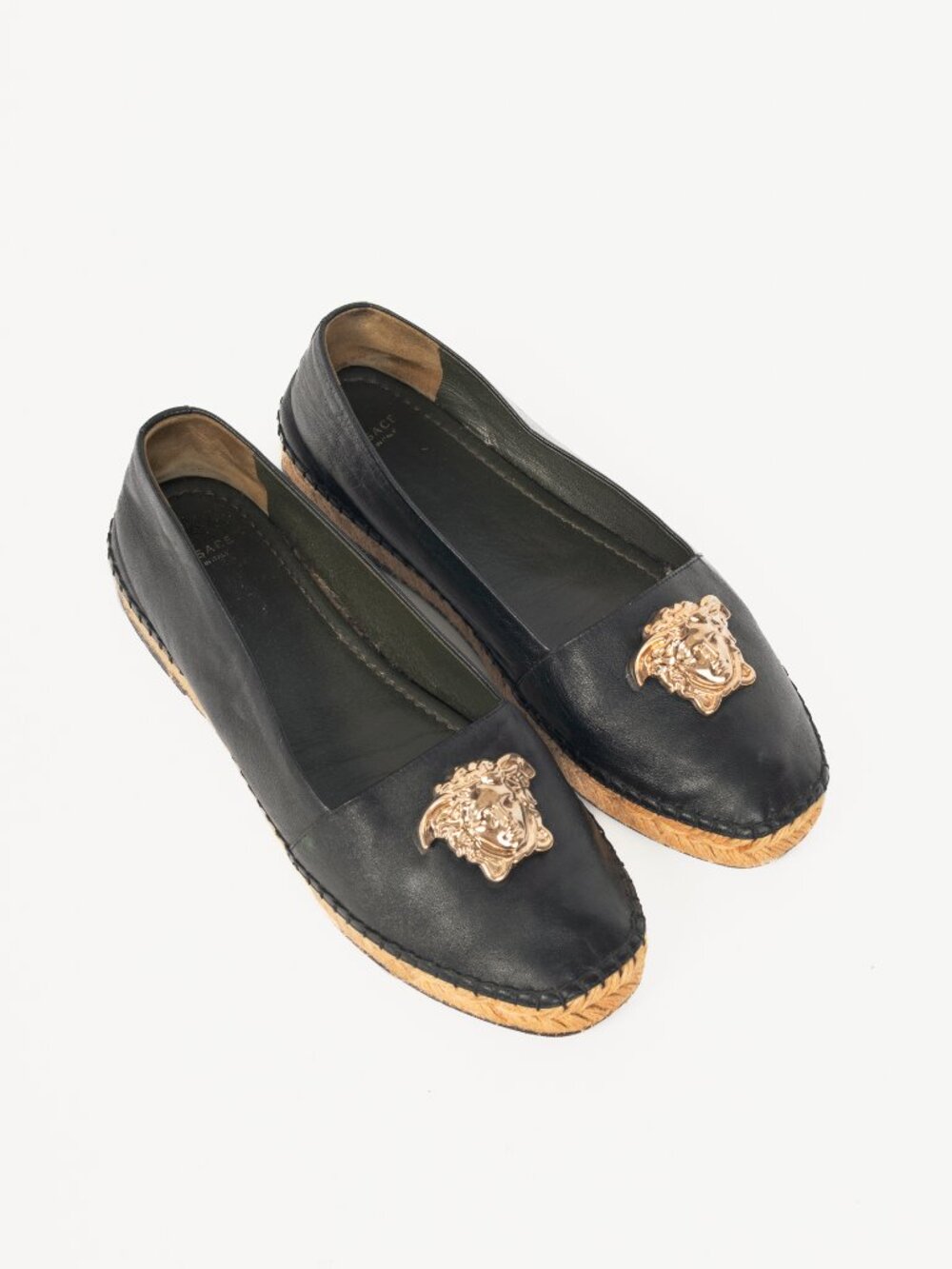 Versace Black Leather Medusa Espadrilles